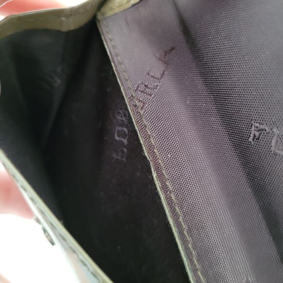 Furla Italian Trifold Wallet Medium Patent Leather Olive Green Compact Logo - Picture 7 of 14